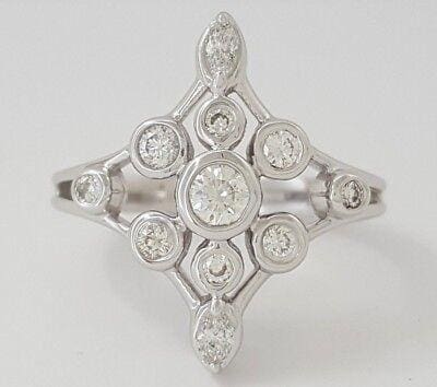 Round & Marquise Diamond Anniversary Statement Ring 0.50 ct 14K White Gold