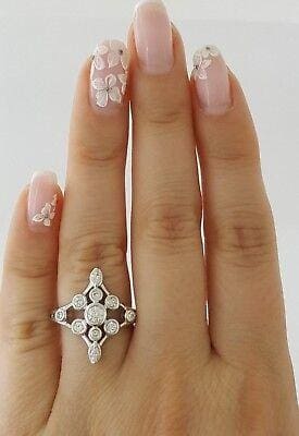 Round & Marquise Diamond Anniversary Statement Ring 0.50 ct 14K White Gold