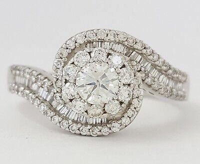 Round Diamond Halo Crossover Engagement Ring 1.60 ct 14K White Gold Rtl 5,350