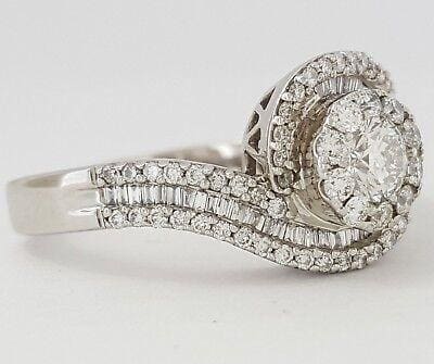 Round Diamond Halo Crossover Engagement Ring 1.60 ct 14K White Gold Rtl 5,350