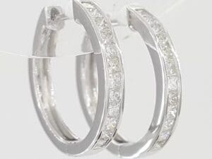 Princess Cut Diamond Round Hoop Earrings 15.7 mm 0.39 ct 14K White Gold