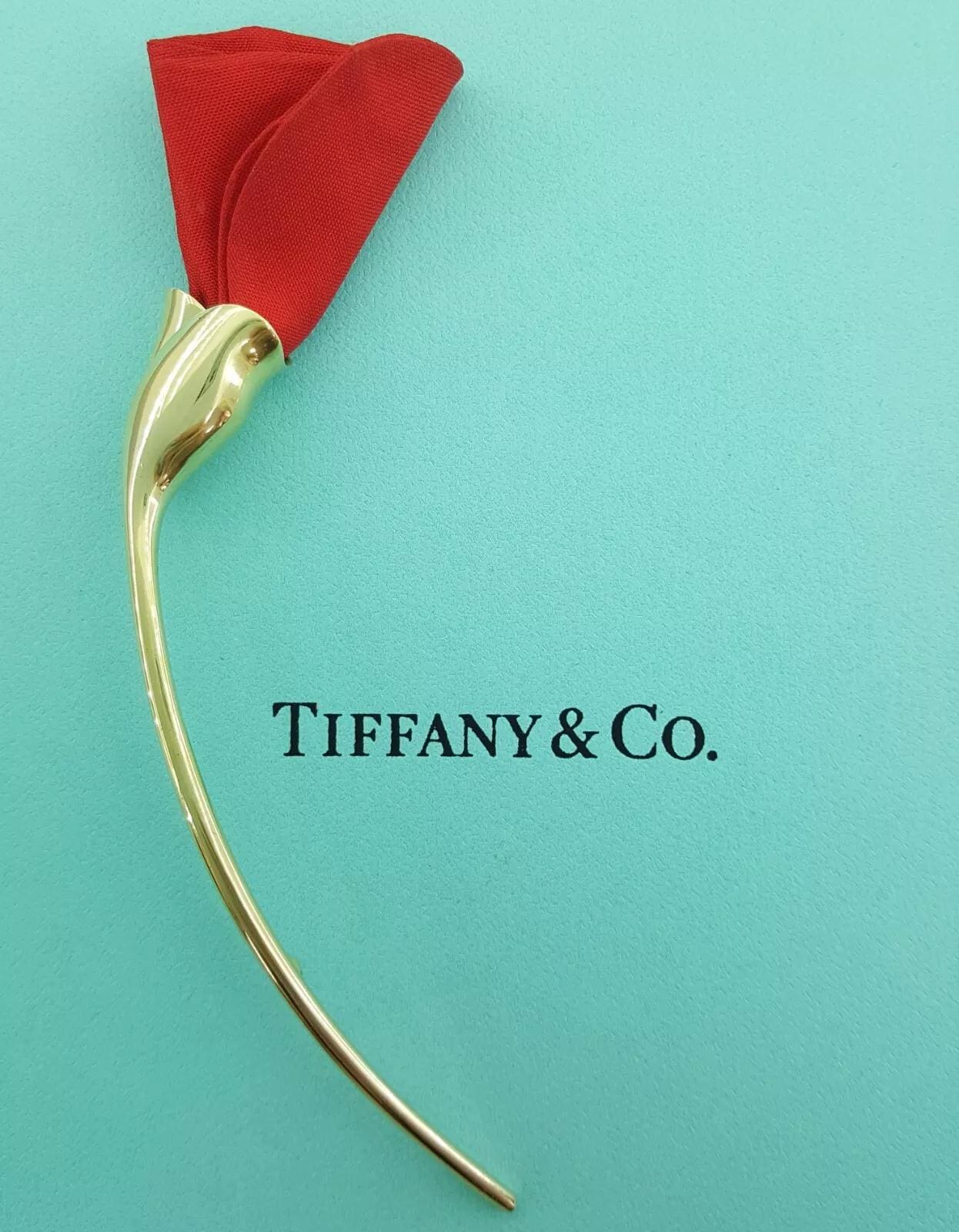 Tiffany & Co Elsa Peretti Red Rose Silk Amapola 18k Gold Brooch