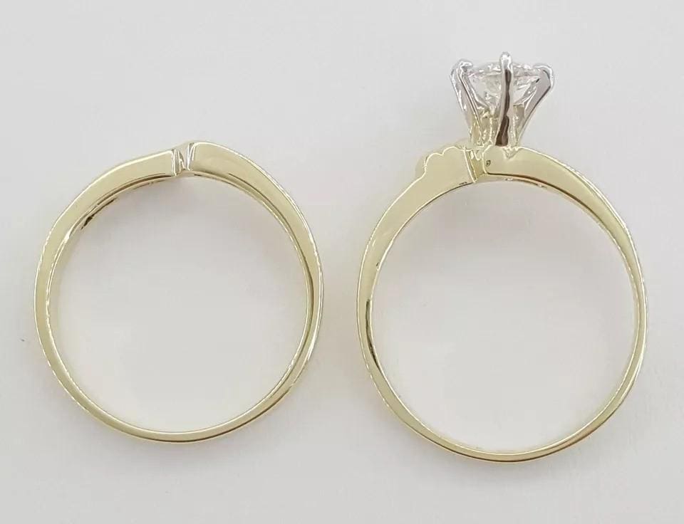 Marquise Diamond Engagement Ring Wedding Band Set 0.95 ct 14k Yellow Gold 3995