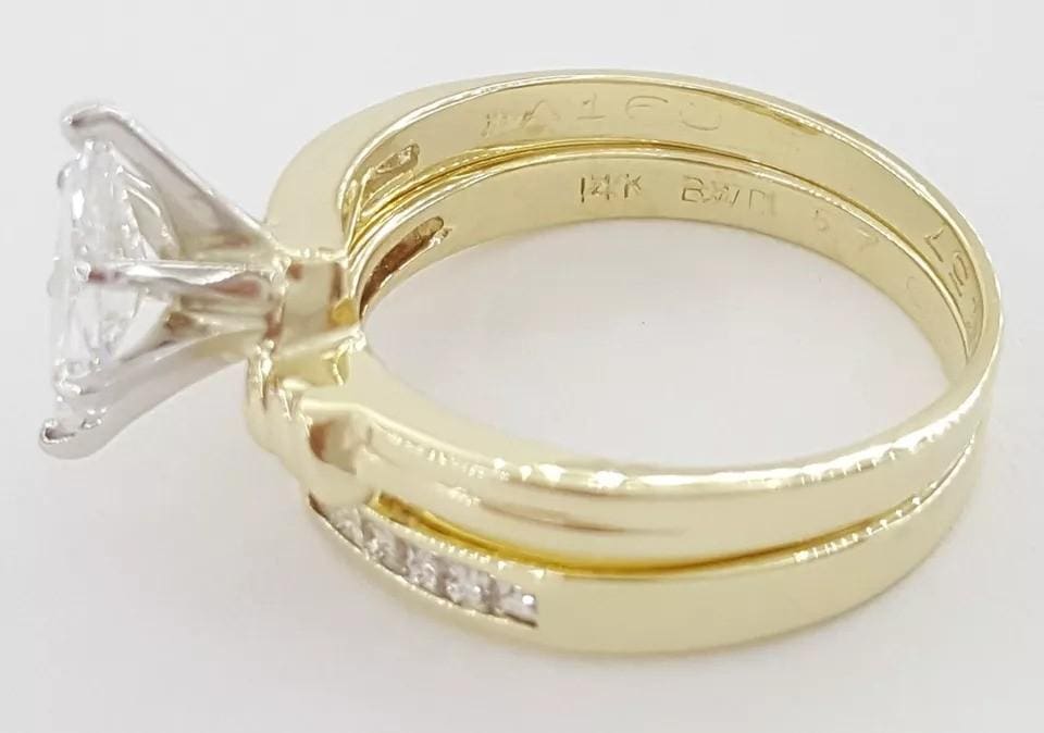 Marquise Diamond Engagement Ring Wedding Band Set 0.95 ct 14k Yellow Gold 3995