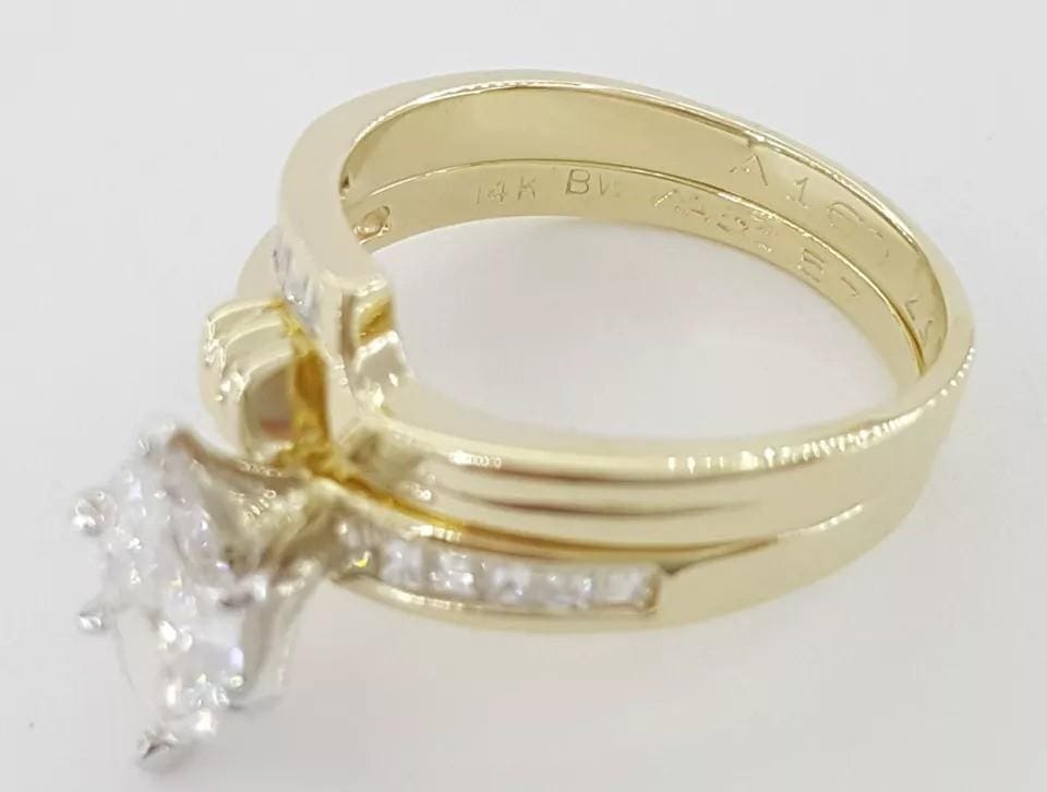 Marquise Diamond Engagement Ring Wedding Band Set 0.95 ct 14k Yellow Gold 3995