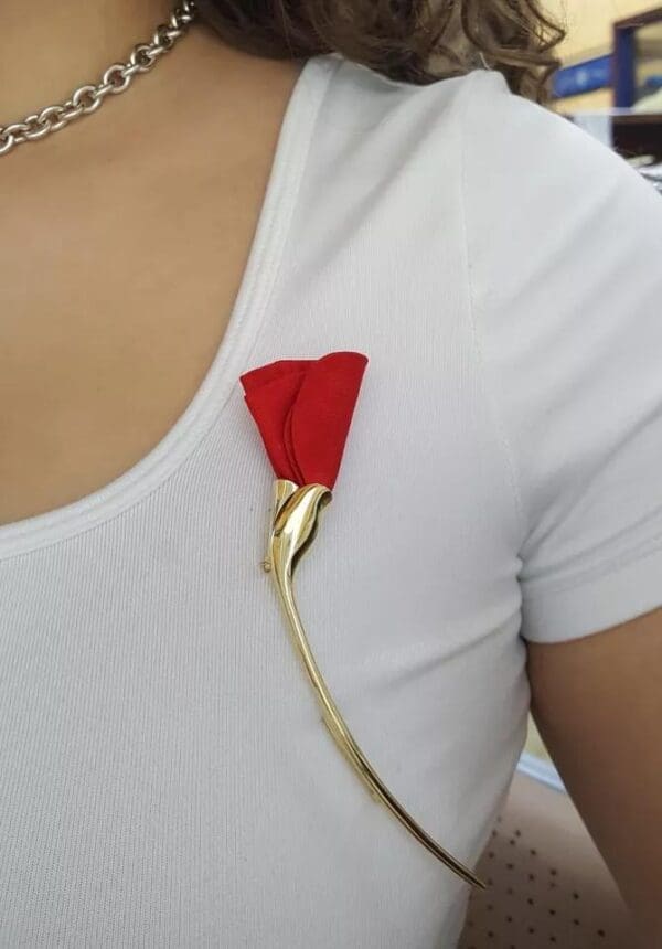 Tiffany & Co Elsa Peretti Red Rose Silk Amapola 18k Gold Brooch