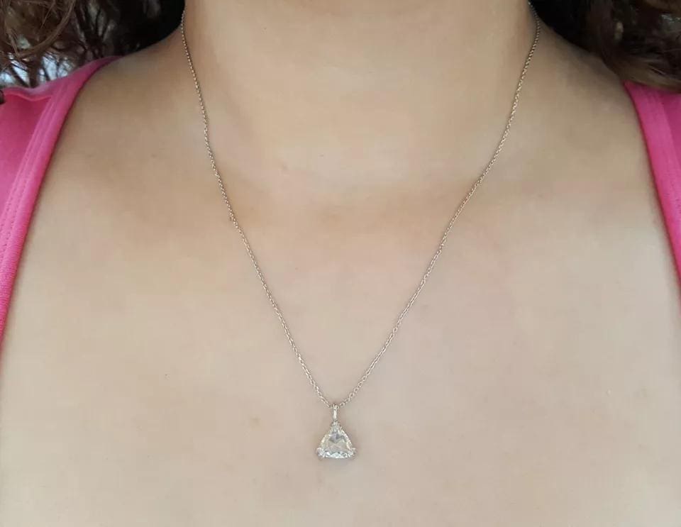 Antique Heart Trillion Double Rose Cut Diamond Solitaire Necklace 1.63 ct 14K WG