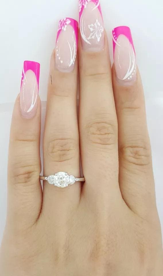 Antique Old European Cut Diamond 3-Stone Engagement Ring 1.29 ct 14K White Gold