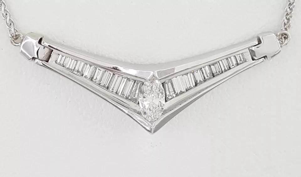 Marquise & Baguette Cut Diamond Necklace 18" 0.95 ct 14K White Gold Rtl 2,295
