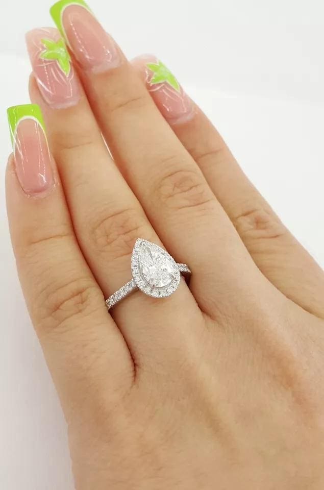 Pear Brilliant Cut Diamond Halo Engagement Ring Platinum GIA 1.7 ct Retail 12K