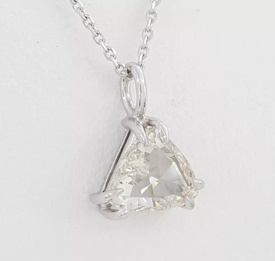 Antique Heart Trillion Double Rose Cut Diamond Solitaire Necklace 1.63 ct 14K WG