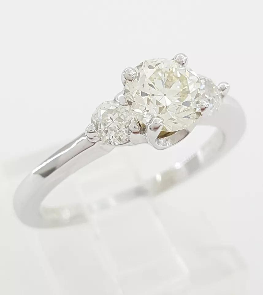 Antique Old European Cut Diamond 3-Stone Engagement Ring 1.29 ct 14K White Gold