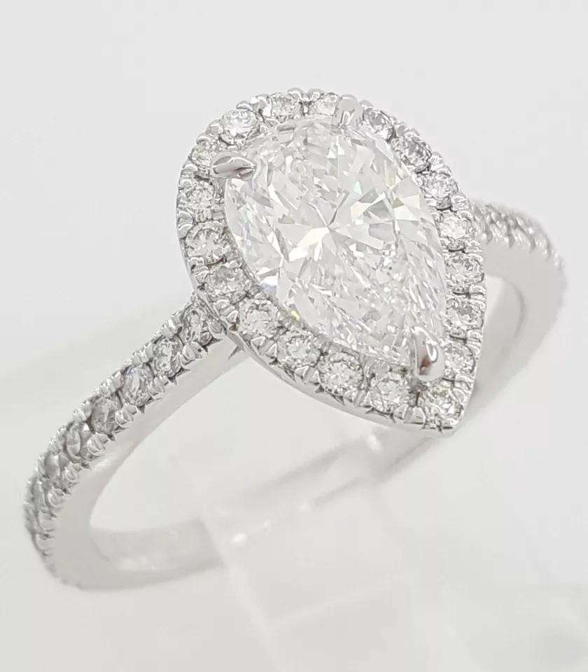 Pear Brilliant Cut Diamond Halo Engagement Ring Platinum GIA 1.7 ct Retail 12K