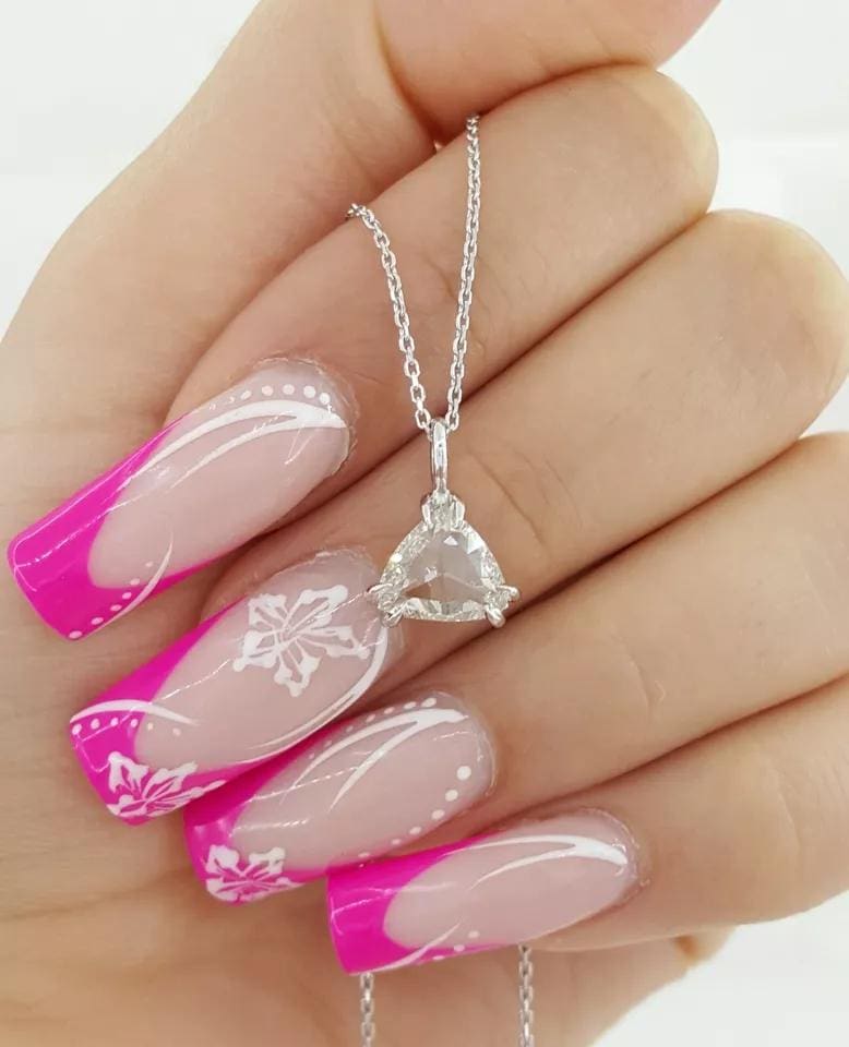 Antique Heart Trillion Double Rose Cut Diamond Solitaire Necklace 1.63 ct 14K WG