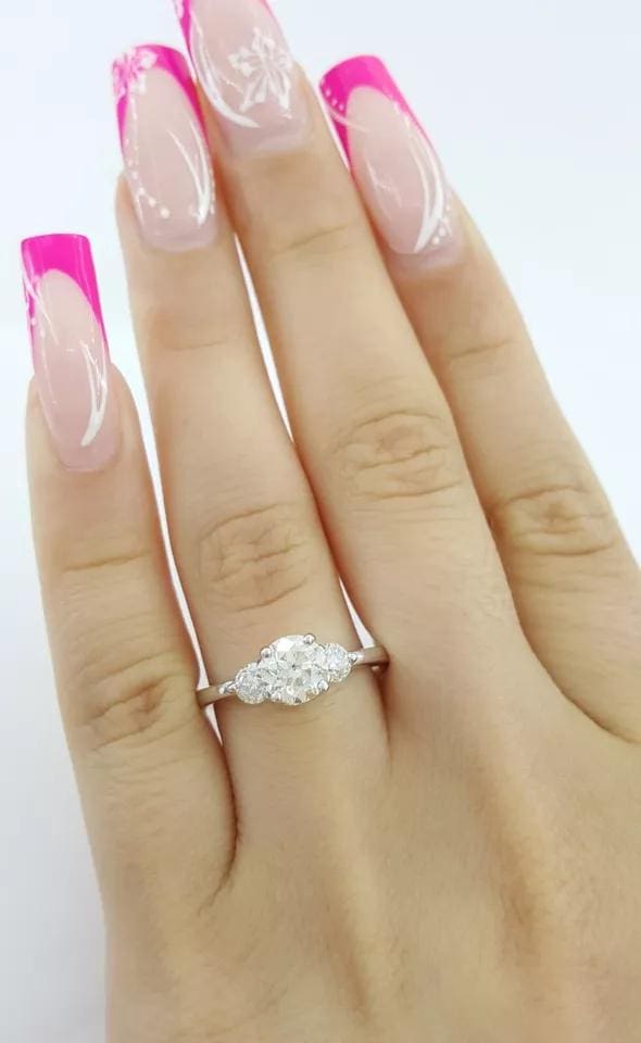 Antique Old European Cut Diamond 3-Stone Engagement Ring 1.29 ct 14K White Gold