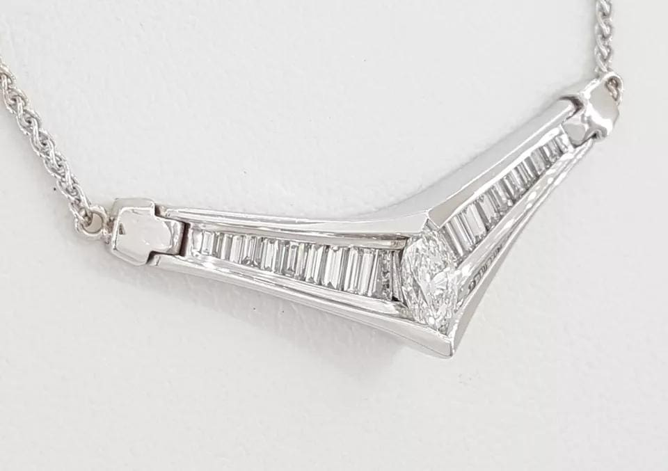Marquise & Baguette Cut Diamond Necklace 18" 0.95 ct 14K White Gold Rtl 2,295