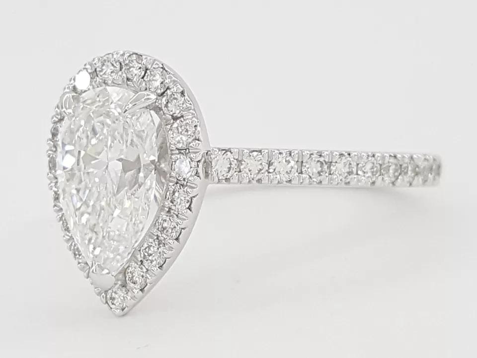 Pear Brilliant Cut Diamond Halo Engagement Ring Platinum GIA 1.7 ct Retail 12K
