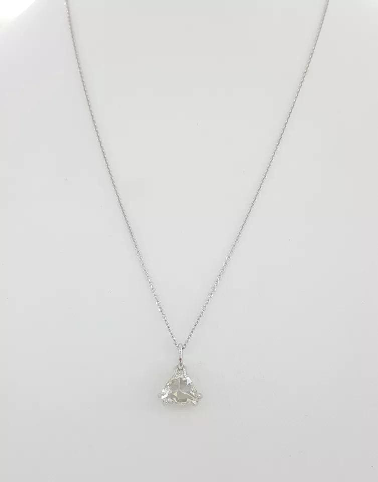 Antique Heart Trillion Double Rose Cut Diamond Solitaire Necklace 1.63 ct 14K WG