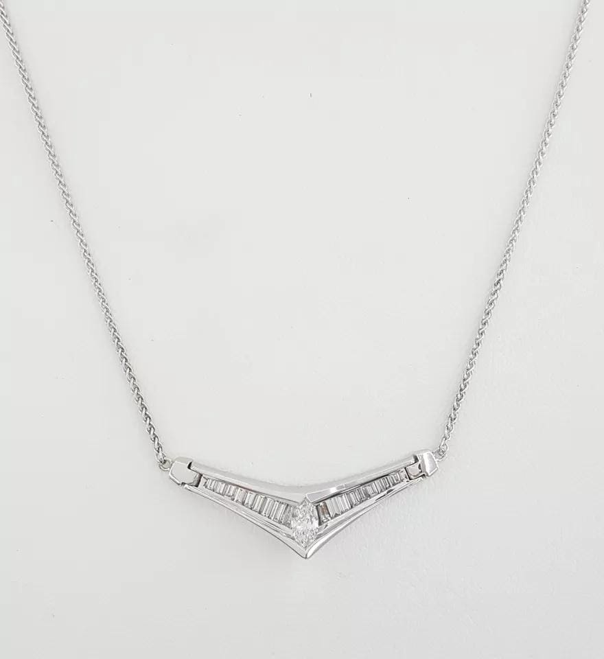 Marquise & Baguette Cut Diamond Necklace 18" 0.95 ct 14K White Gold Rtl 2,295
