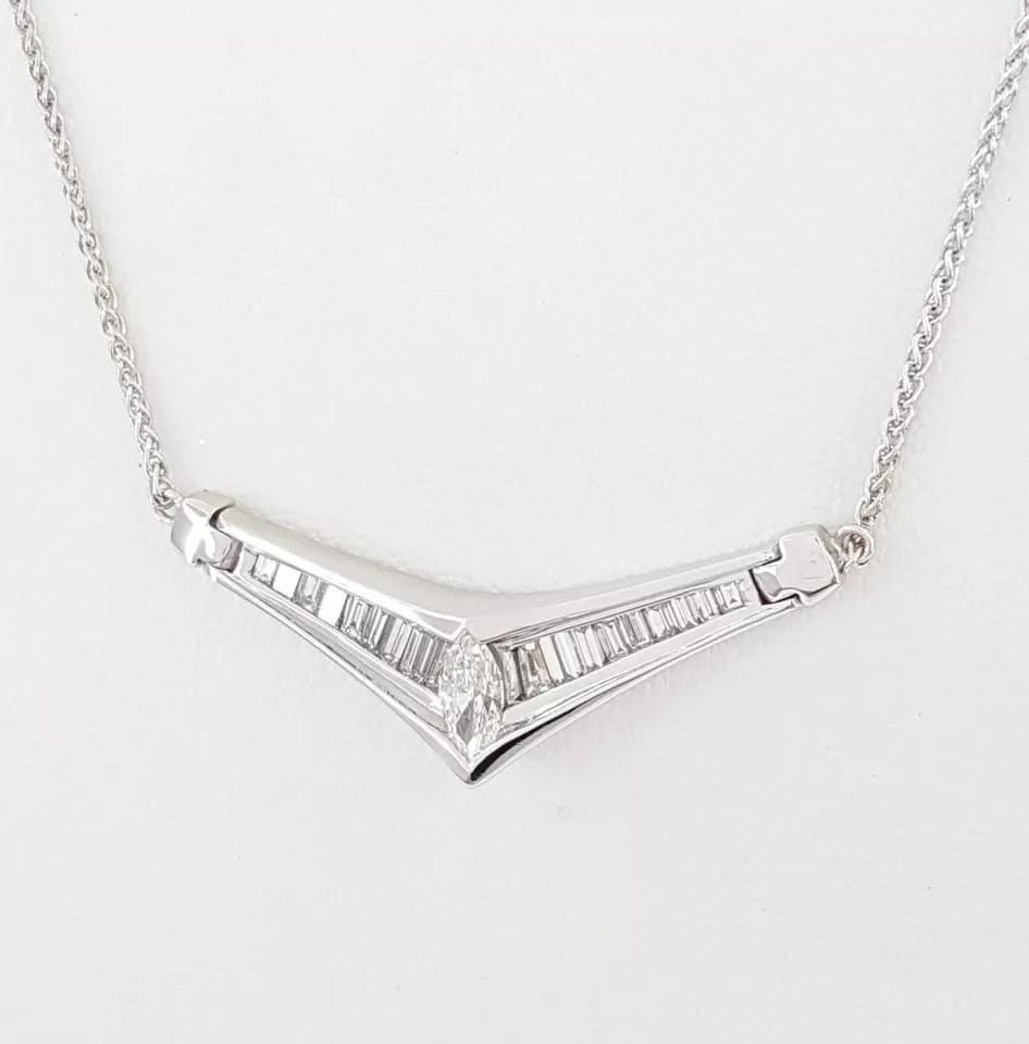 Marquise & Baguette Cut Diamond Necklace 18" 0.95 ct 14K White Gold Rtl 2,295