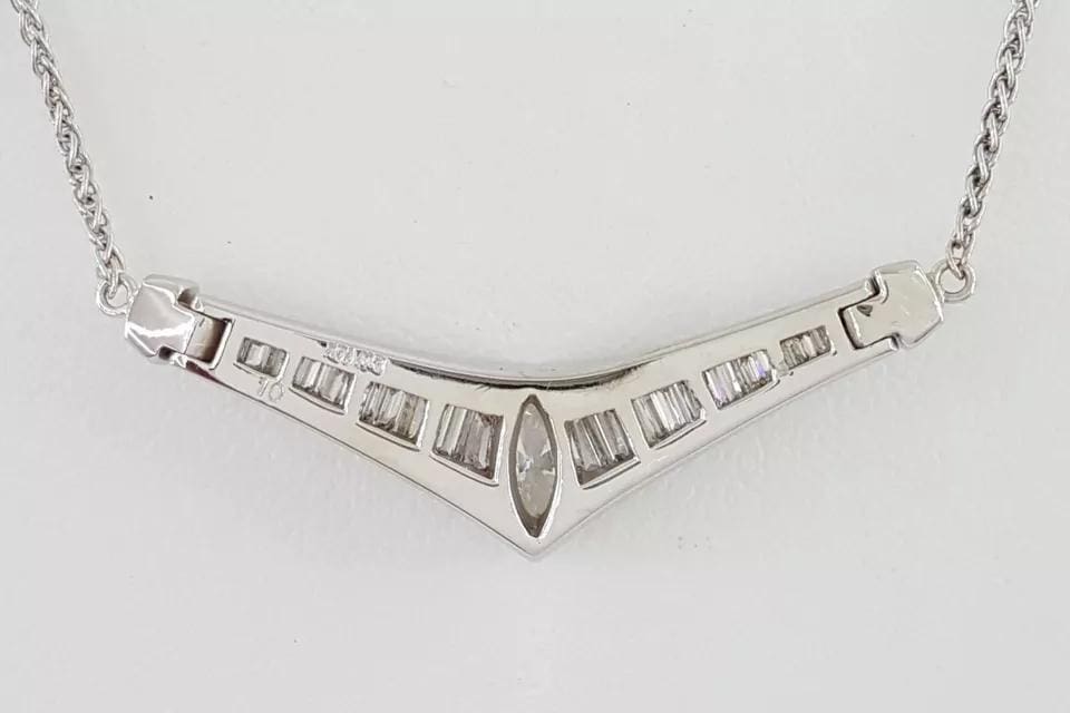 Marquise & Baguette Cut Diamond Necklace 18" 0.95 ct 14K White Gold Rtl 2,295