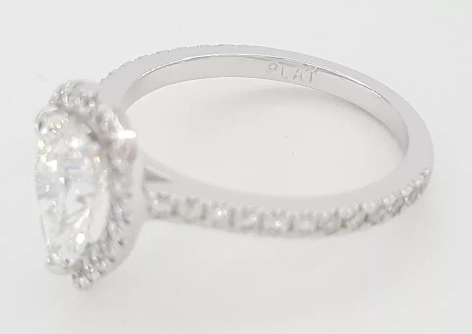 Pear Brilliant Cut Diamond Halo Engagement Ring Platinum GIA 1.7 ct Retail 12K