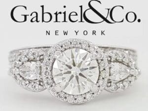 Gabriel & Co Round Diamond Halo 1.28 ct 14K W Gold Engagement Ring Set Rtl 6K