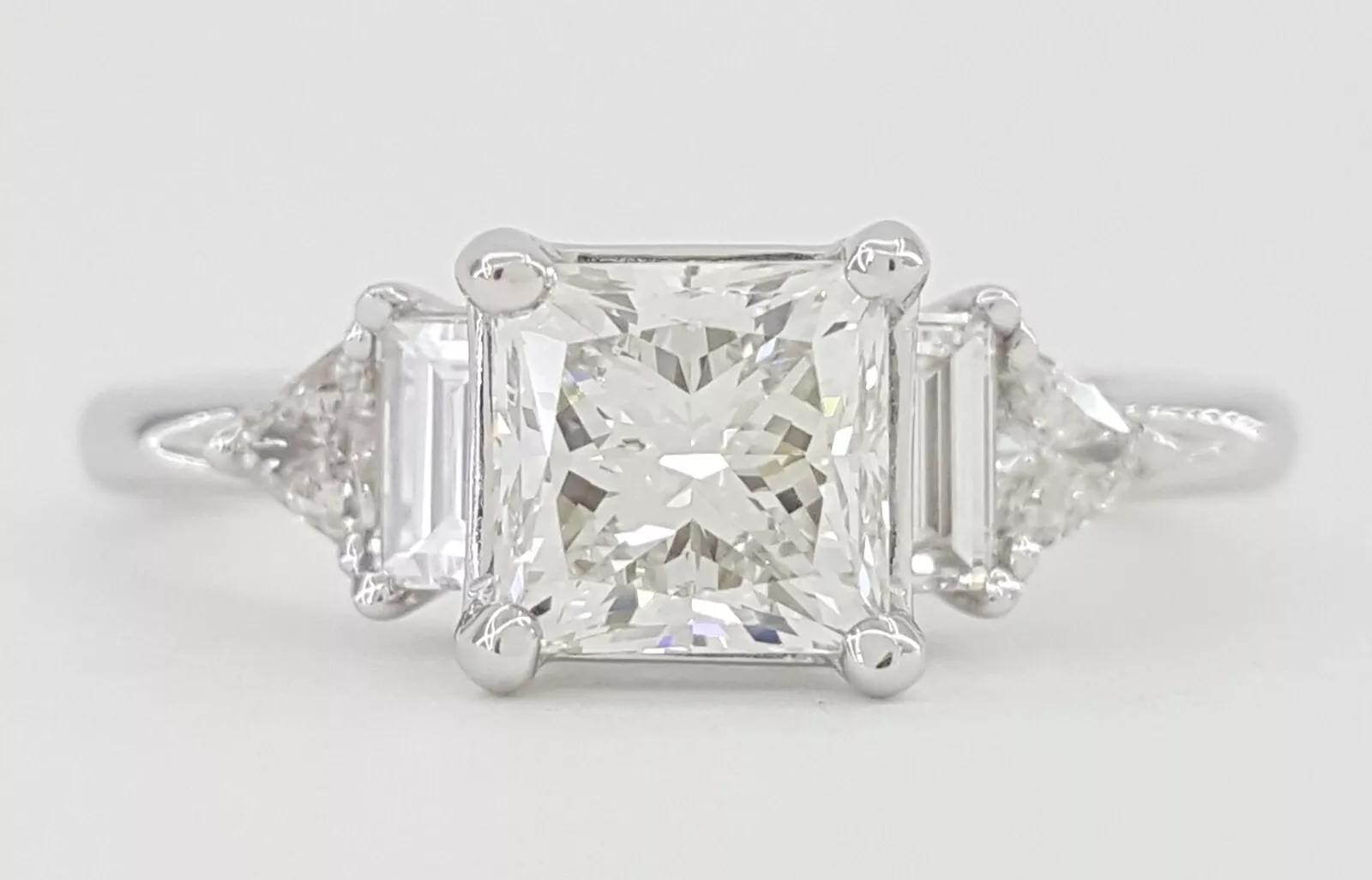 Princess Three 3-Stone Engagement Ring 1.35 ct 14K W Gold Retail 7,500