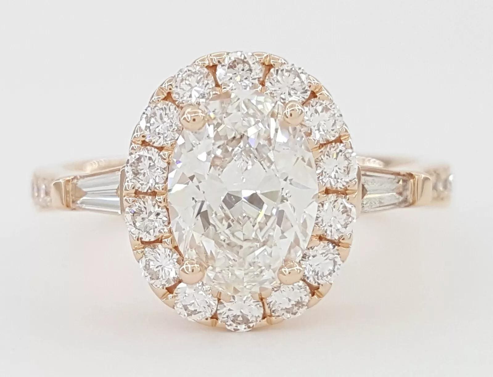 Oval Brilliant Cut Diamond Halo Engagement Ring 1.91 ct 18K Rose Gold Rtl 12K