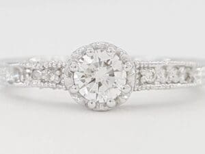 Round Brilliant Diamond Hand Engraved Engagement Ring 14K White Gold 0.61 ct