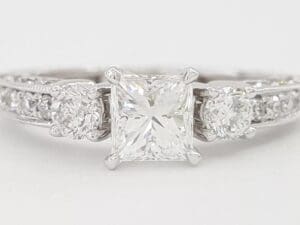 Princess Cut Diamond Three 3-Stone Diamond Engagement Ring 1.45 ct 18k W Gold