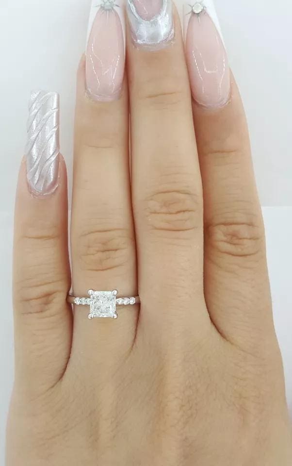 Princess Brilliant Cut Diamond Engagement Ring 14k White Gold 1.1 ct GIA Rtl 7k