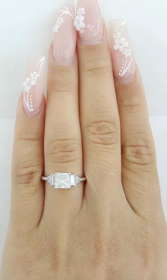 Princess Three 3-Stone Engagement Ring 1.35 ct 14K W Gold Retail 7,500