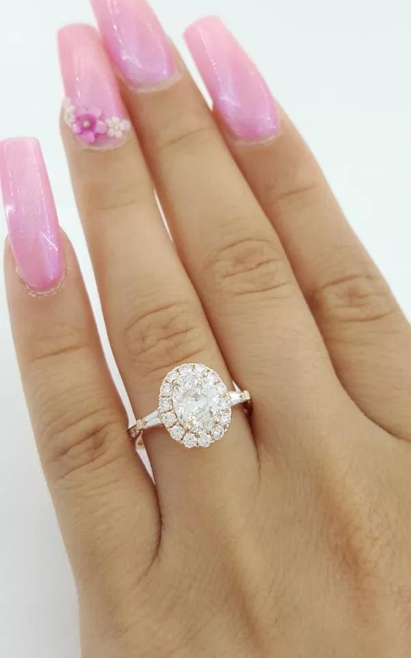 Oval Brilliant Cut Diamond Halo Engagement Ring 1.91 ct 18K Rose Gold Rtl 12K