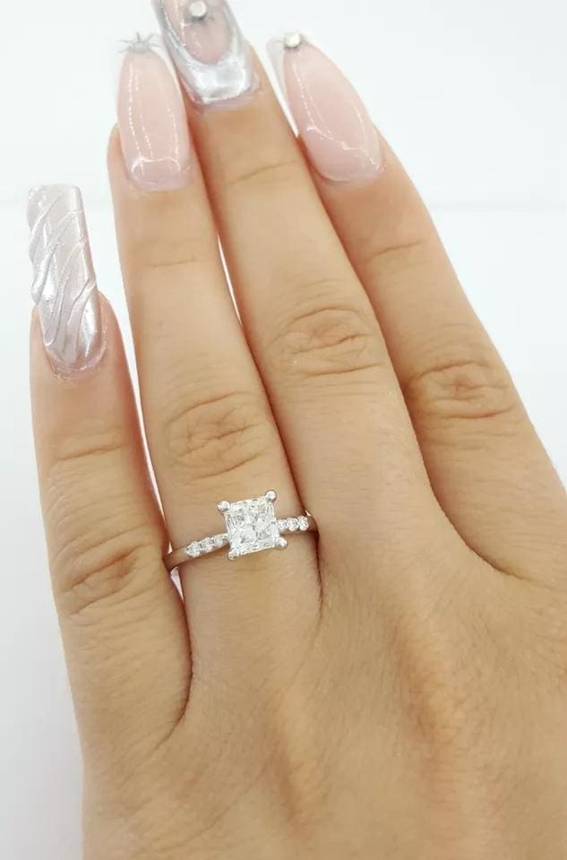 Princess Brilliant Cut Diamond Engagement Ring 14k White Gold 1.1 ct GIA Rtl 7k