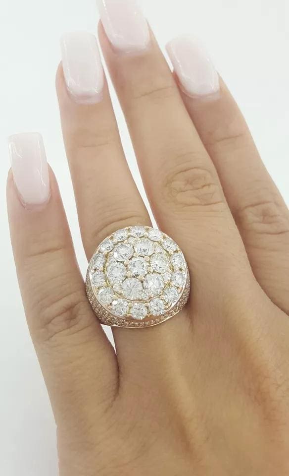 Natural Round Diamond Pave Set Signet Pinky Ring 14K Rose Gold 6.6 ct 15.5 Grams