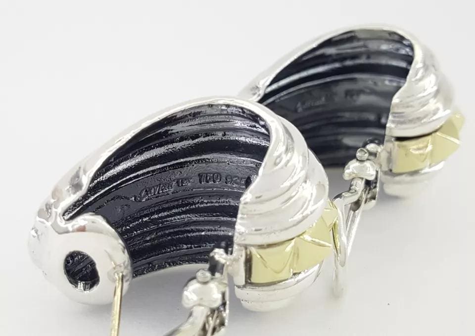 Lagos Caviar 18K Yellow Gold & Silver Hoop Shrimp Earrings 21.2 Grams 1.1"