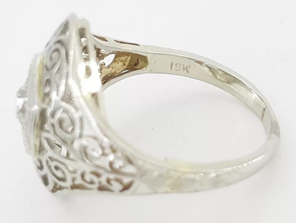 Antique Art Deco Old Mine Cut Diamond Engagement Ring 0.22 ct 18k White Gold