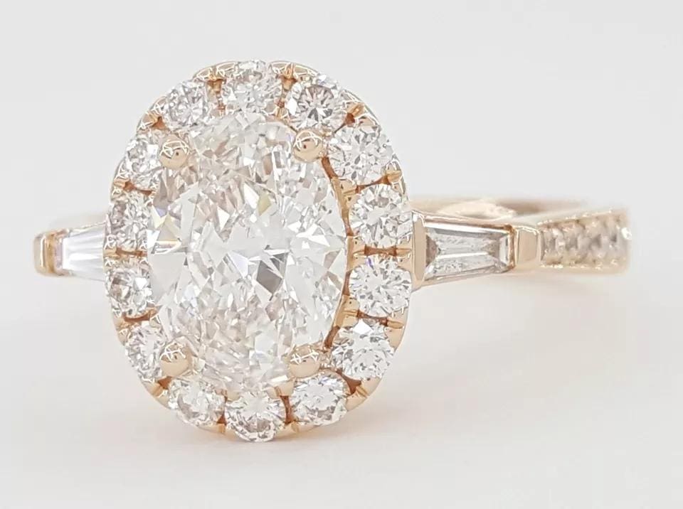Oval Brilliant Cut Diamond Halo Engagement Ring 1.91 ct 18K Rose Gold Rtl 12K