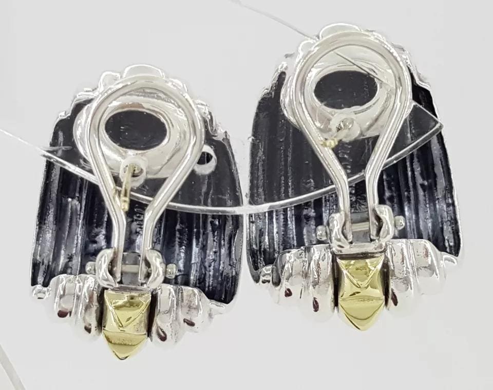 Lagos Caviar 18K Yellow Gold & Silver Hoop Shrimp Earrings 21.2 Grams 1.1"