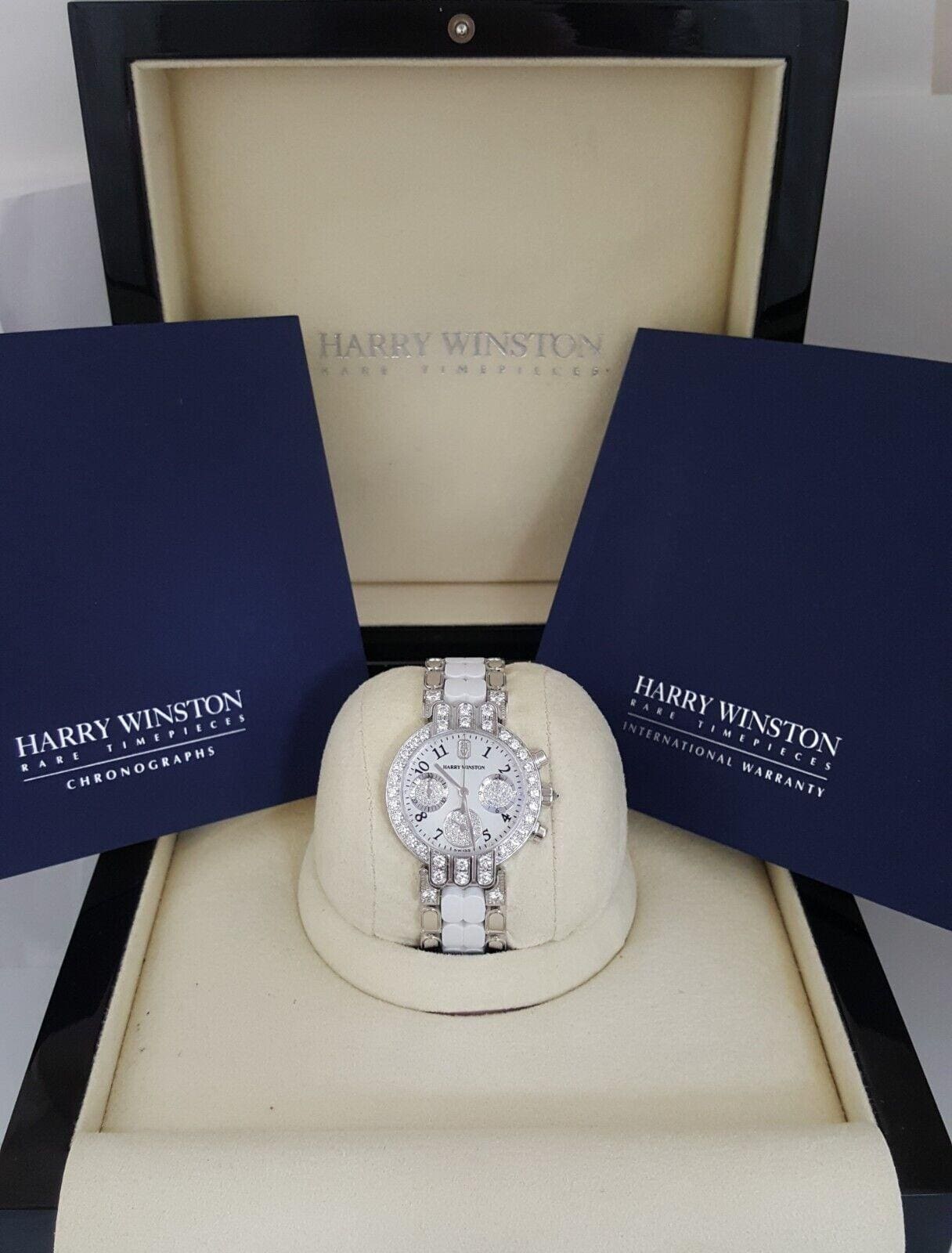 Harry Winston Premier Chronograph 32mm Diamond Watch 18k W Gold 3.35 ct Rtl $74k