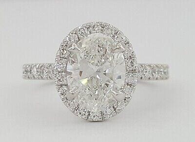 Oval Brilliant Ideal Cut Diamond 2.61 ct Platinum Halo Engagement Ring GIA $52k
