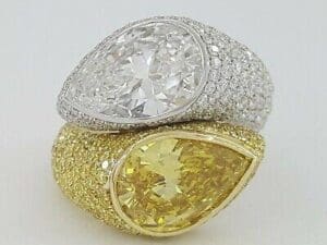 Bypass Pear Shape 10.38 ct Natural Fancy Vivid Yellow & White Diamond Ring GIA