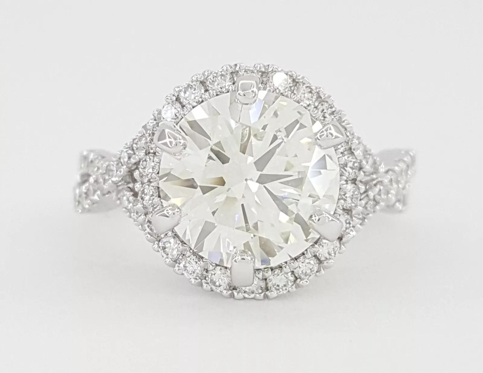 Round Diamond Crossover Halo Engagement Ring 3.62 ct 14K White Retail $43,500