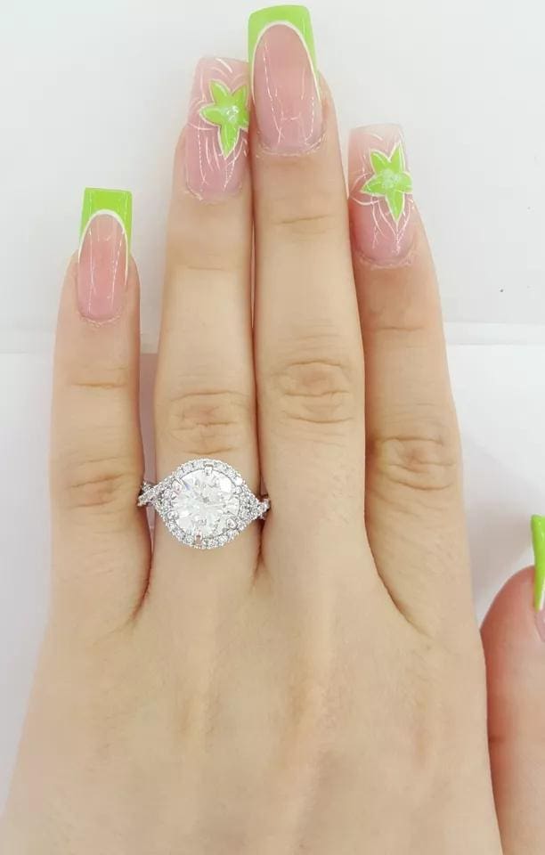 Round Diamond Crossover Halo Engagement Ring 3.62 ct 14K White Retail $43,500