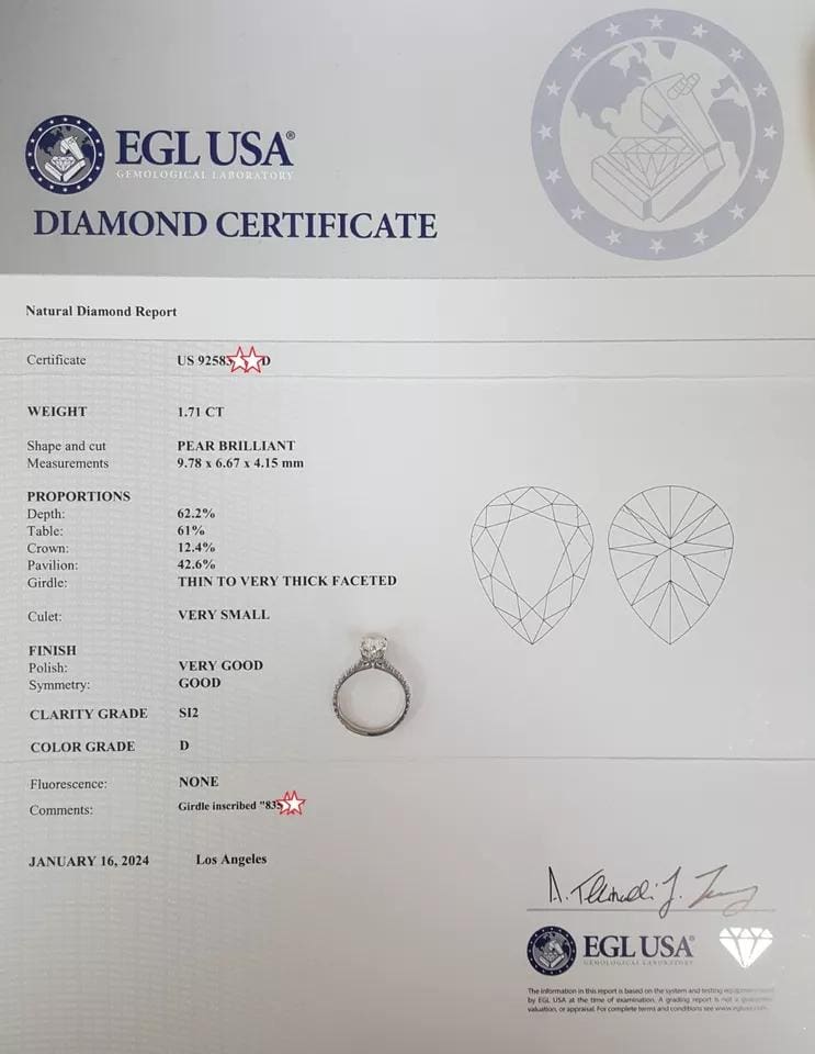 Pear Diamond Hidden Halo Engagement Ring Platinum 2.43 ct Rtl 27K