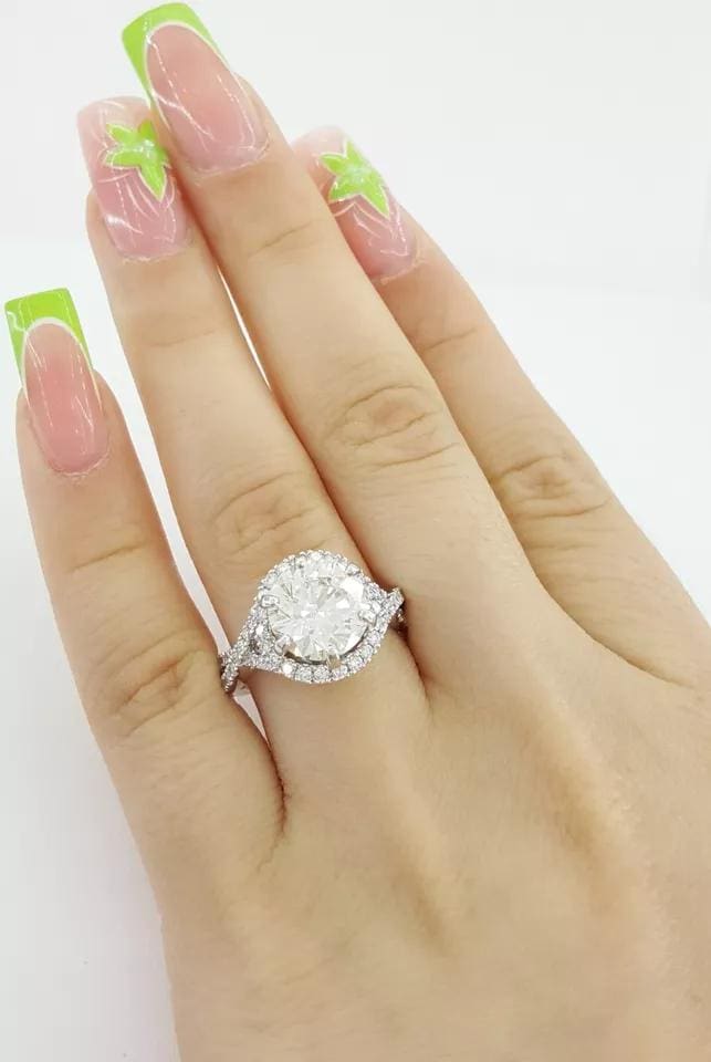 Round Diamond Crossover Halo Engagement Ring 3.62 ct 14K White Retail $43,500