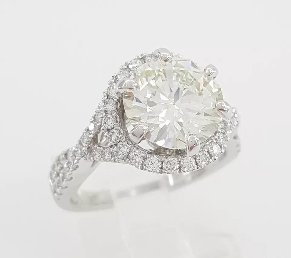 Round Diamond Crossover Halo Engagement Ring 3.62 ct 14K White Retail $43,500