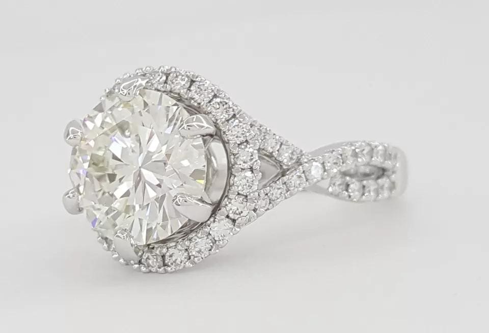 Round Diamond Crossover Halo Engagement Ring 3.62 ct 14K White Retail $43,500