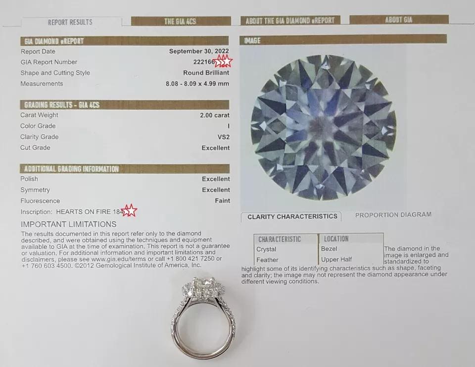 HOF Hearts on Fire Acclaim Round Diamond Halo Engagement Ring 3.59ct Retail 43K